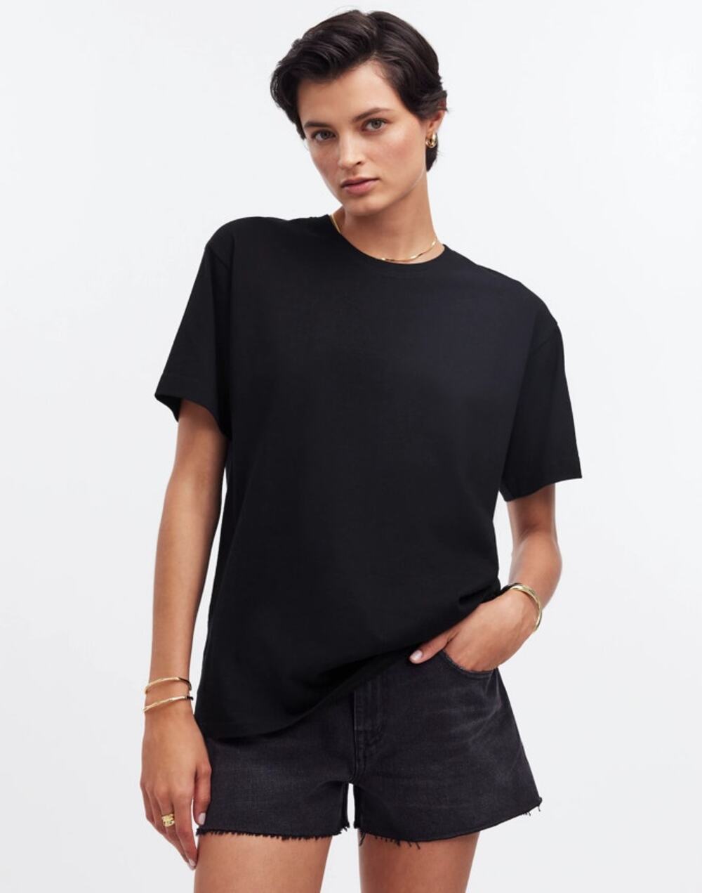 Madewell Cotton Relaxed Oversized Tee WMNS S Jet Black Crew Neck Short Sleeve